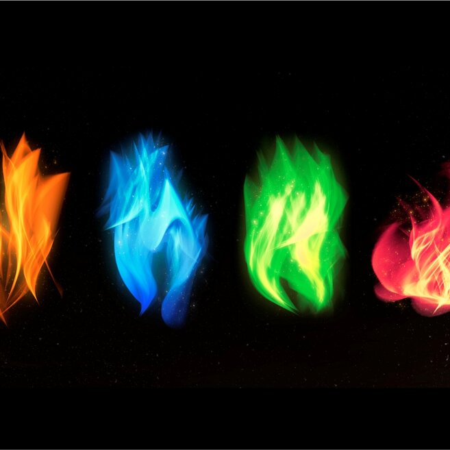 Vier Elemente - Feuer, Wasser, Erde, Luft